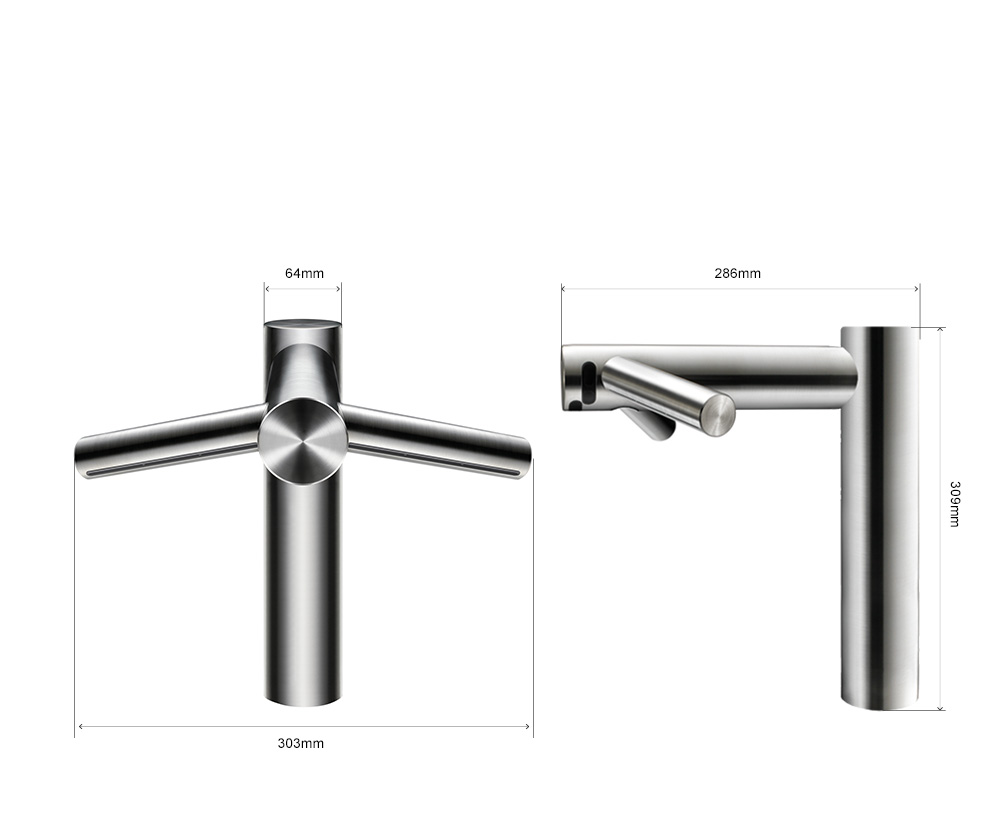 Dimensions of the Dyson Airblade Tap Long hand dryer