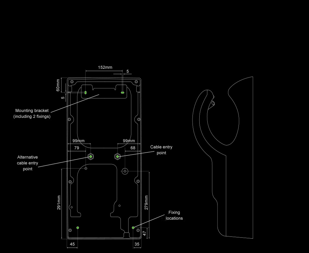 Internal dimensions of the Dyson Airblade dB hand dryer
