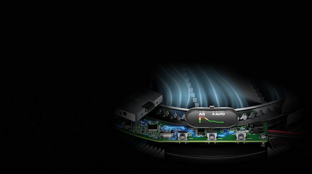 An air quality graph shown on the LCD screen of the Dyson HushJet Compact Purifier.