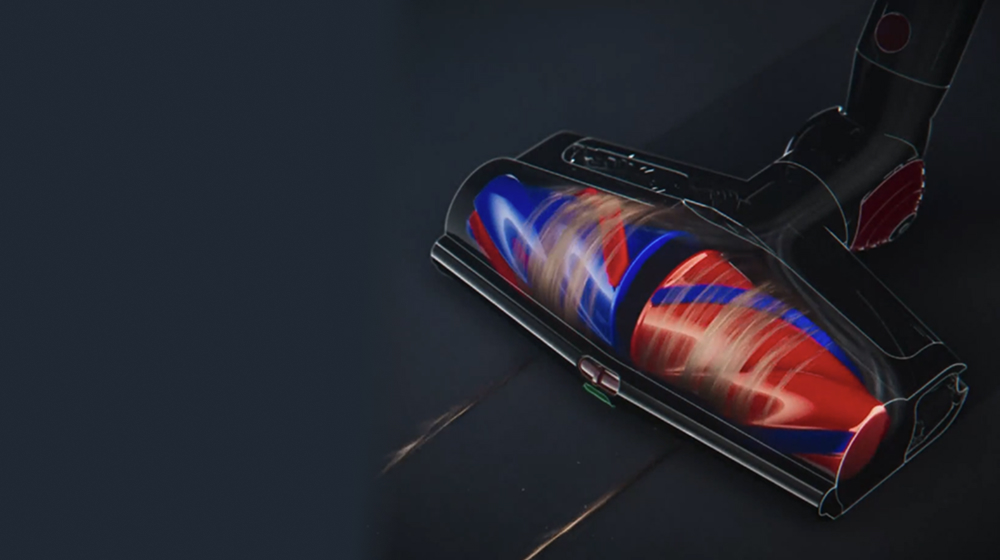 The All Floor Cones Sense cleaner head detangles long hair from a hard floor.