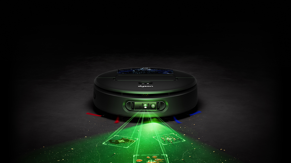 Representation of how the Dyson Spot+Scrub Ai wet and dry robot vacuum reveals hidden stains and identifies spills.