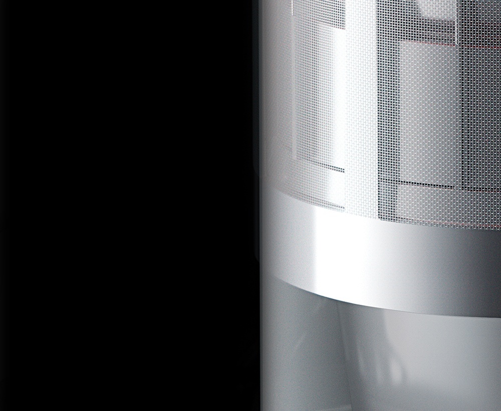 Dyson Cinetic™ science, shown in three parts, with a close-up of a Dyson Cinetic™ tip separating dust.